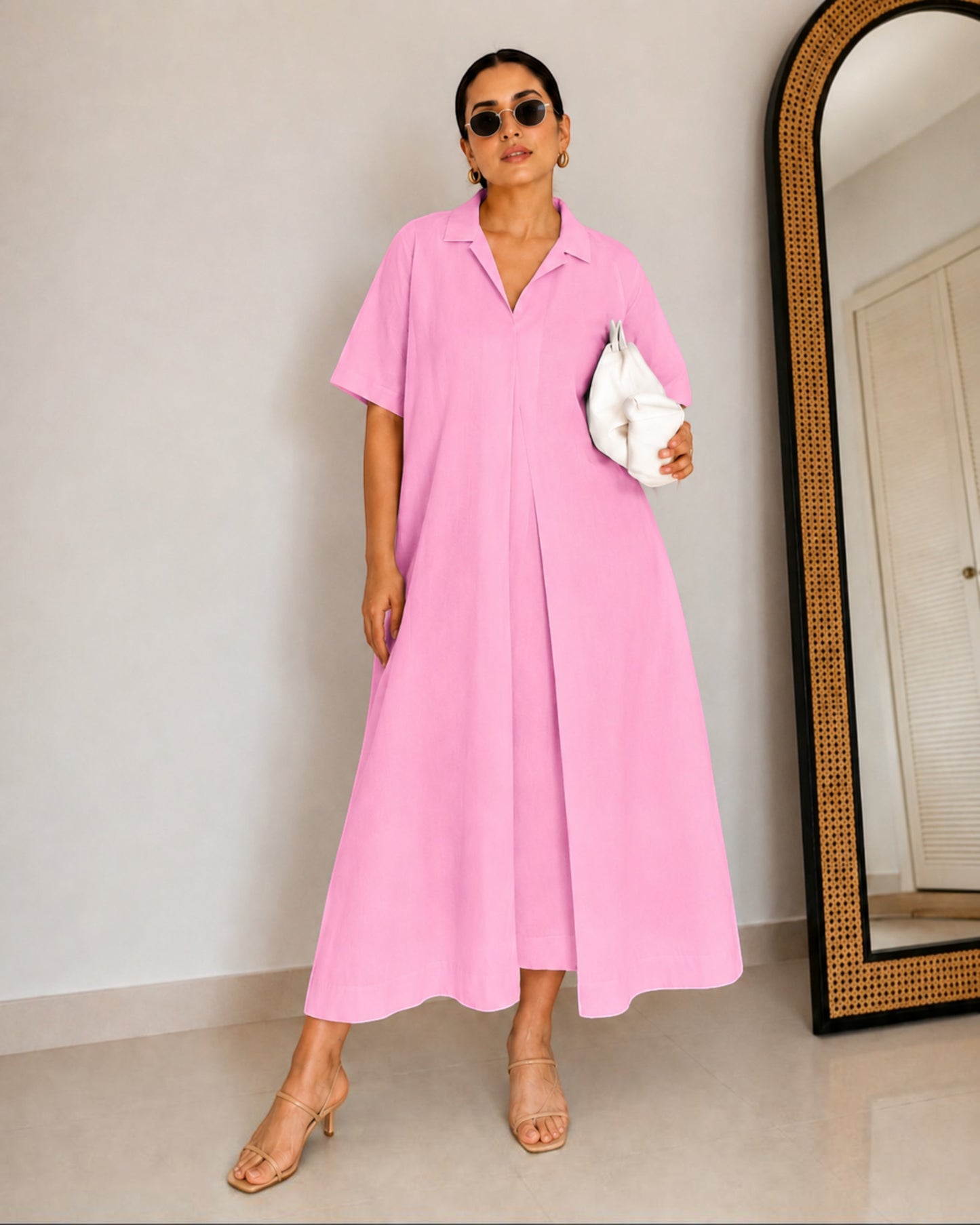 Petal Ease A-Line Dress – Rose Pink