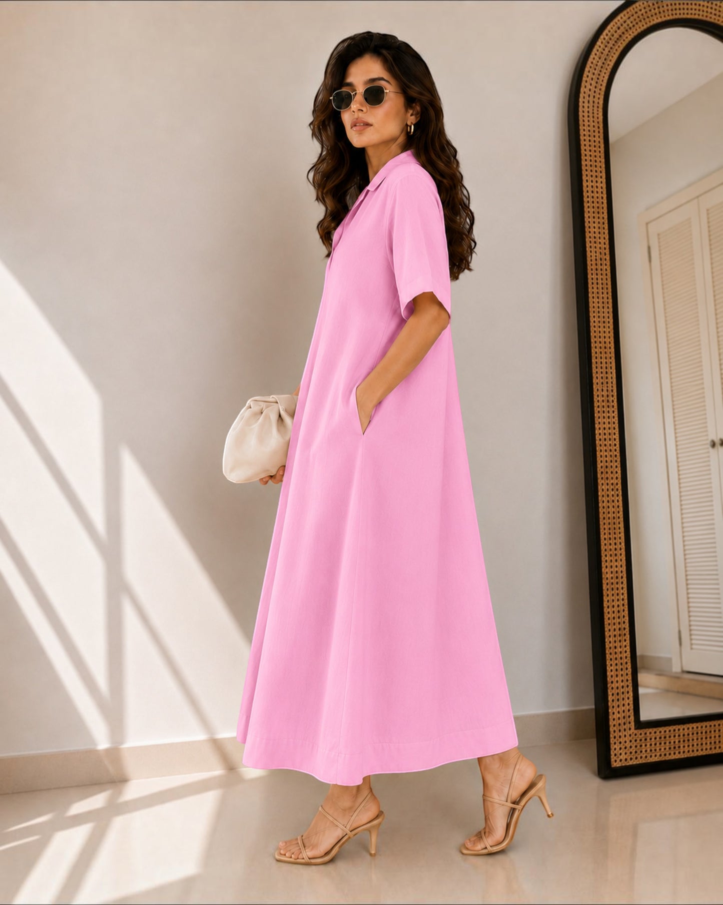 Petal Ease A-Line Dress – Rose Pink