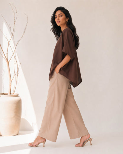 Cocoa Boxy Co-ord Set – Beige & Brown