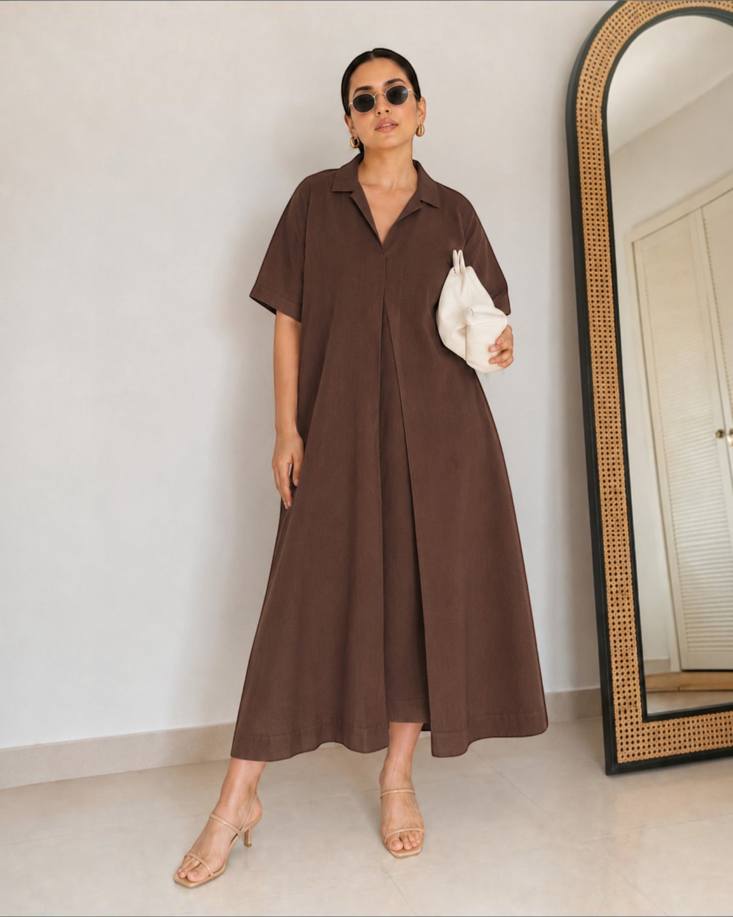 Petal Ease A-Line Dress – Brown