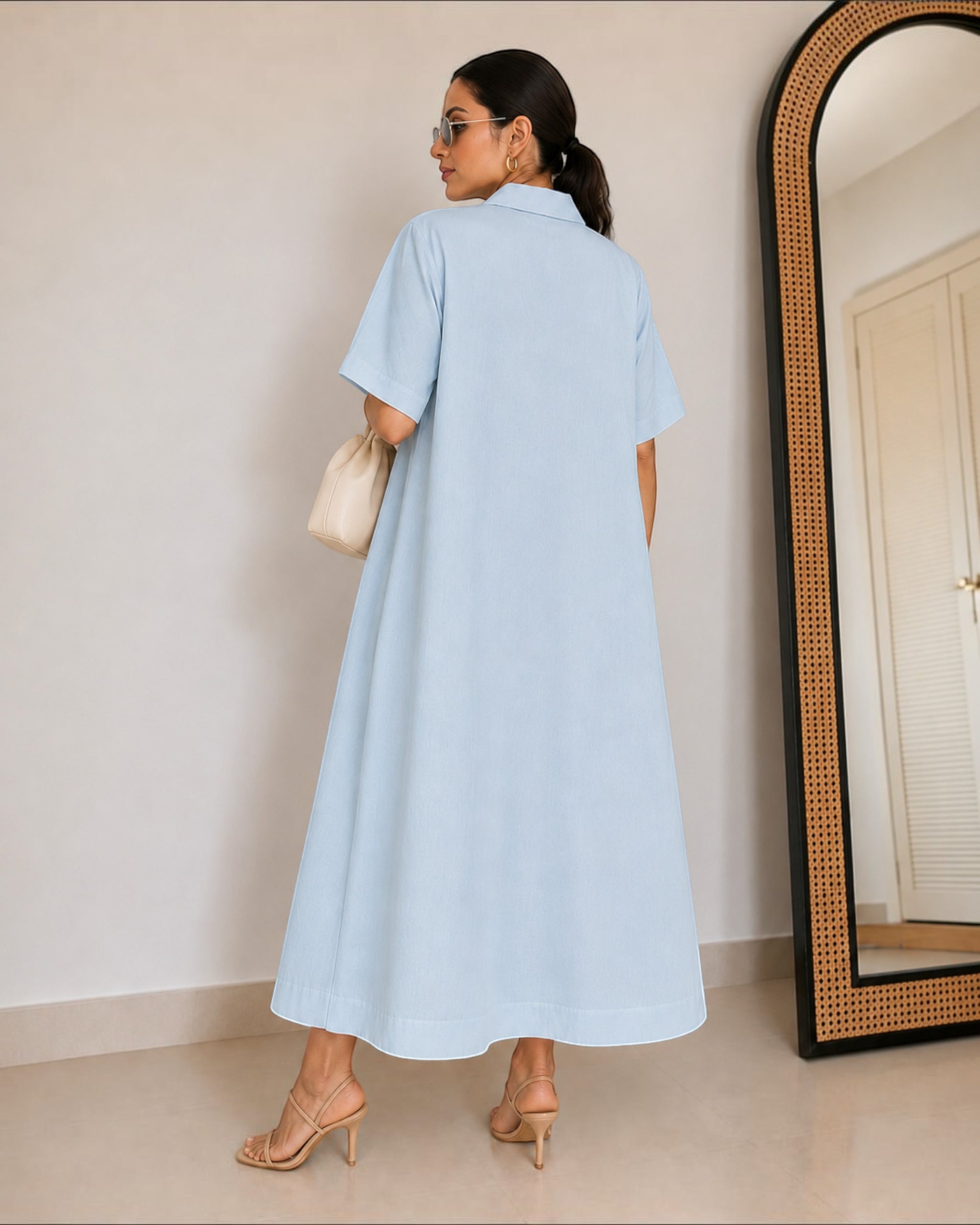 Petal Ease A-Line Dress – Powder Blue