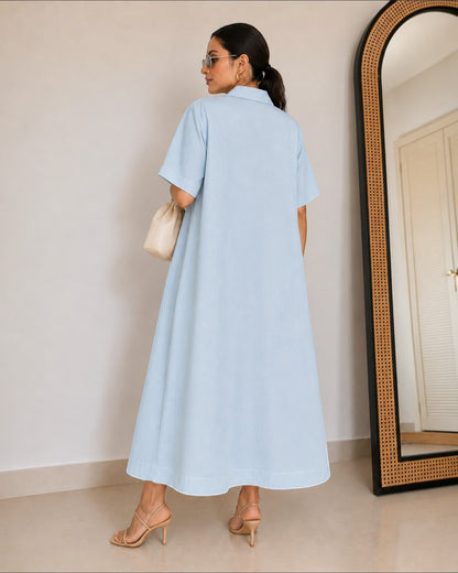 Petal Ease A-Line Dress – Powder Blue