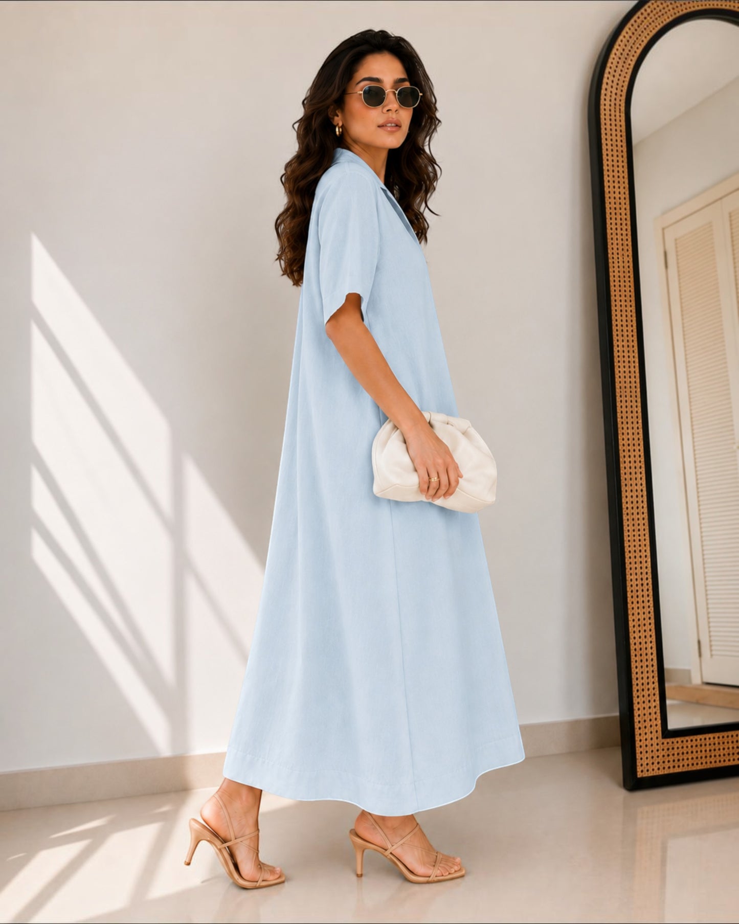 Petal Ease A-Line Dress – Powder Blue