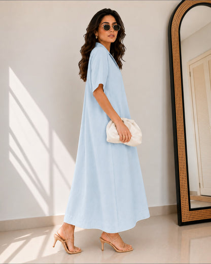 Petal Ease A-Line Dress – Powder Blue