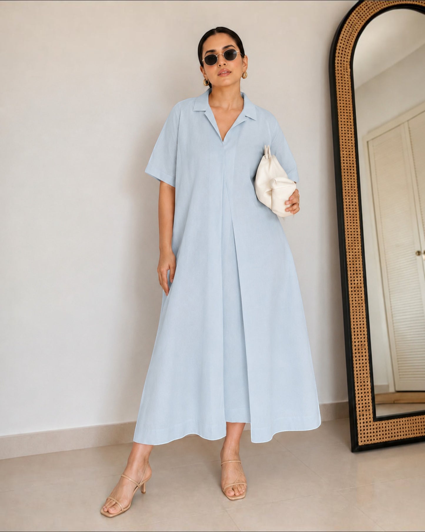 Petal Ease A-Line Dress – Powder Blue