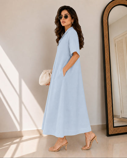 Petal Ease A-Line Dress – Powder Blue