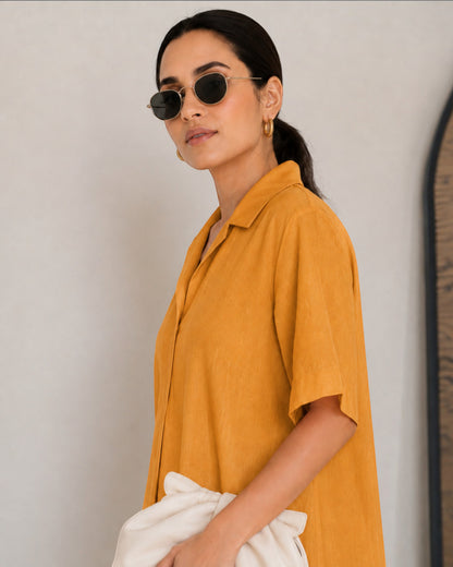 Petal Ease A-Line Dress – Golden Apricot