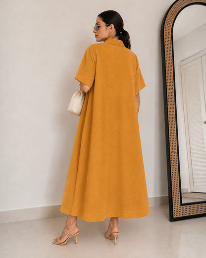Petal Ease A-Line Dress – Golden Apricot