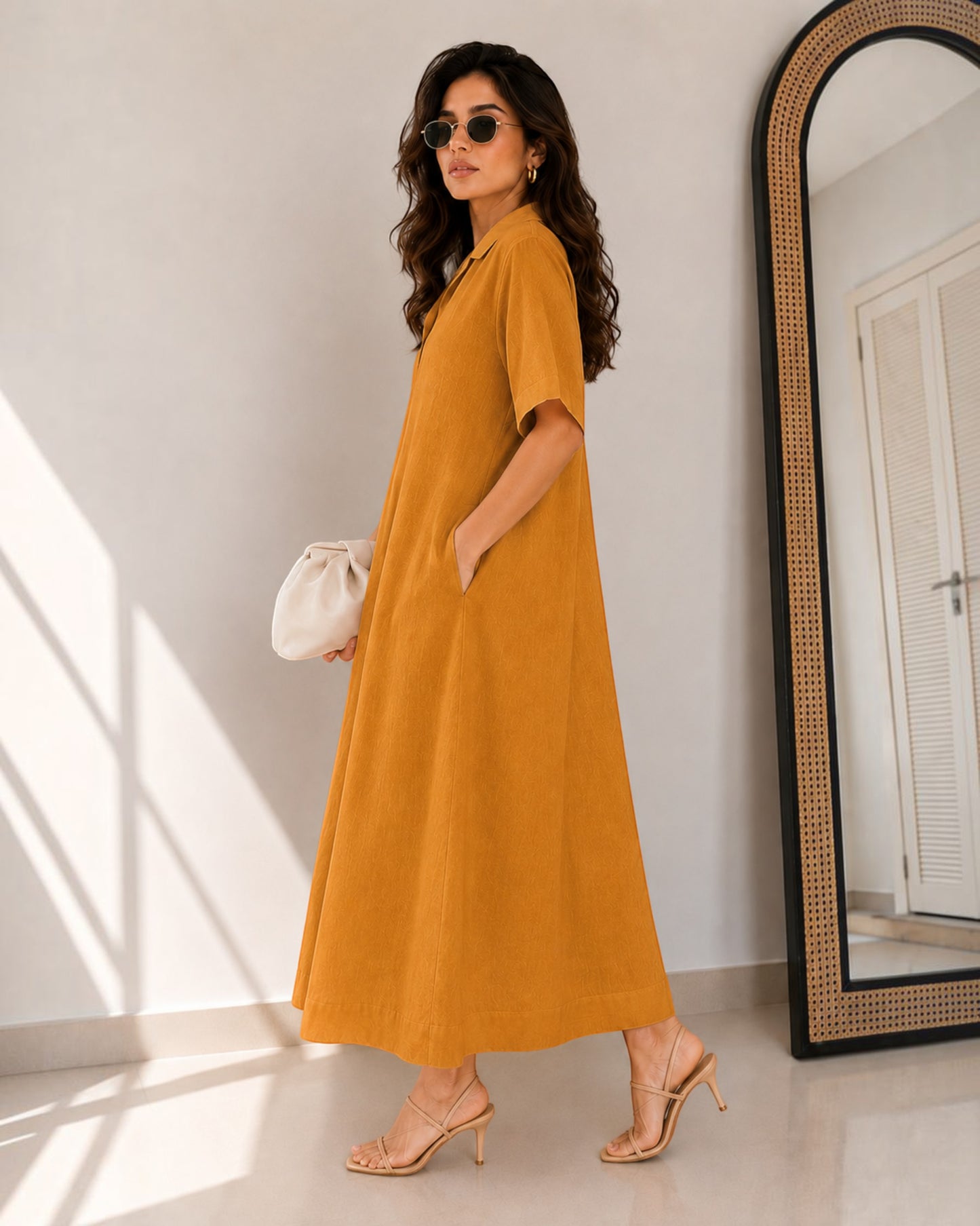 Petal Ease A-Line Dress – Golden Apricot
