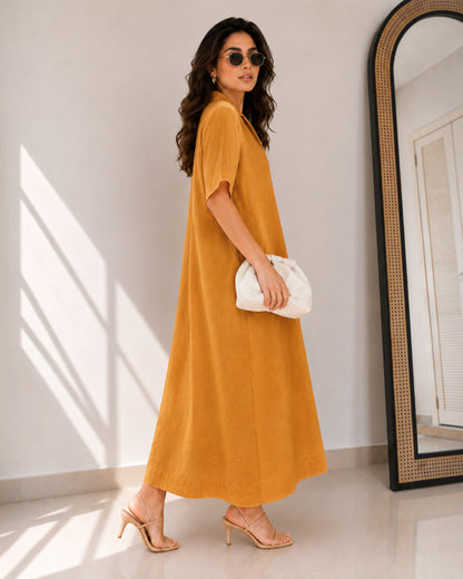 Petal Ease A-Line Dress – Golden Apricot