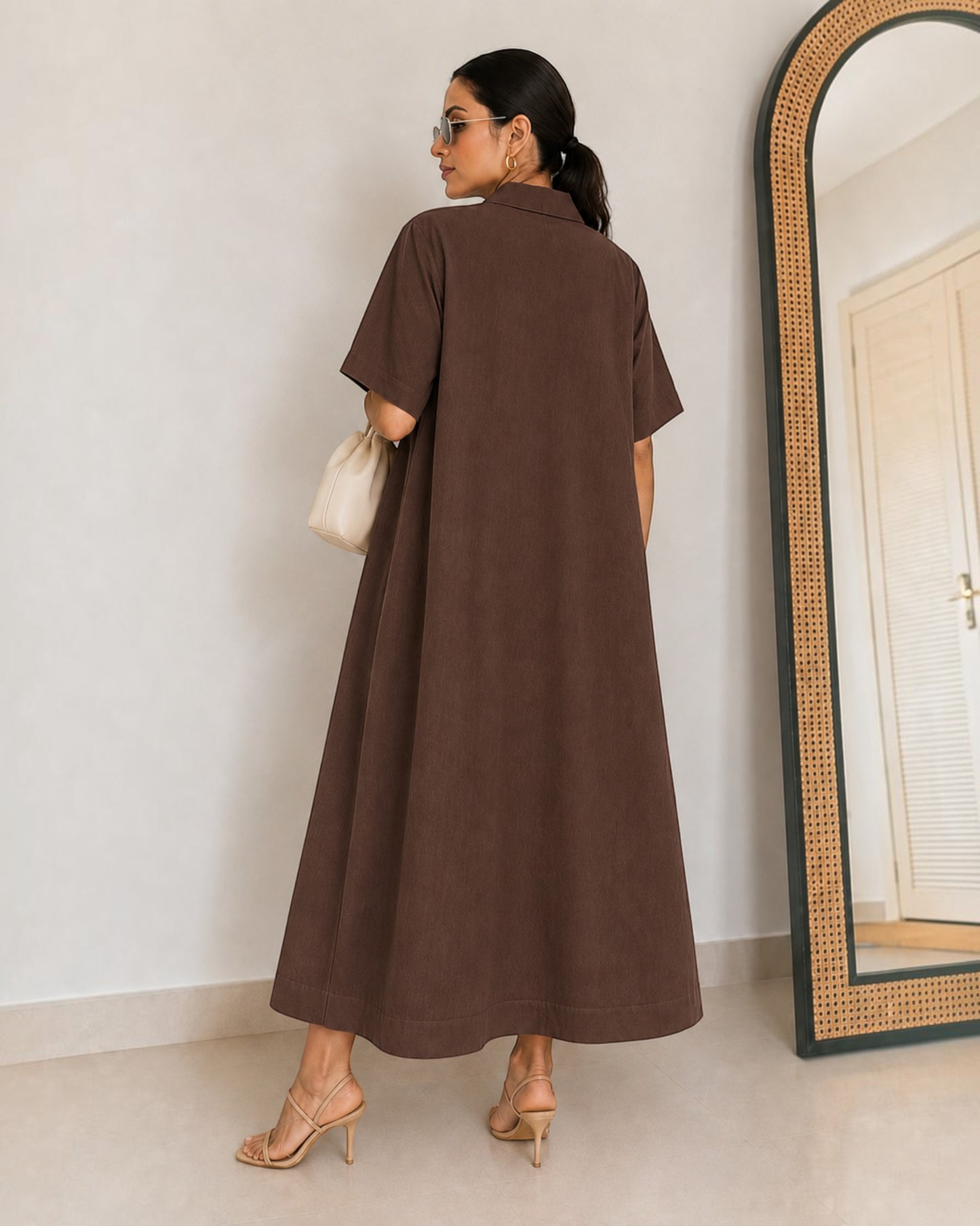 Petal Ease A-Line Dress – Brown