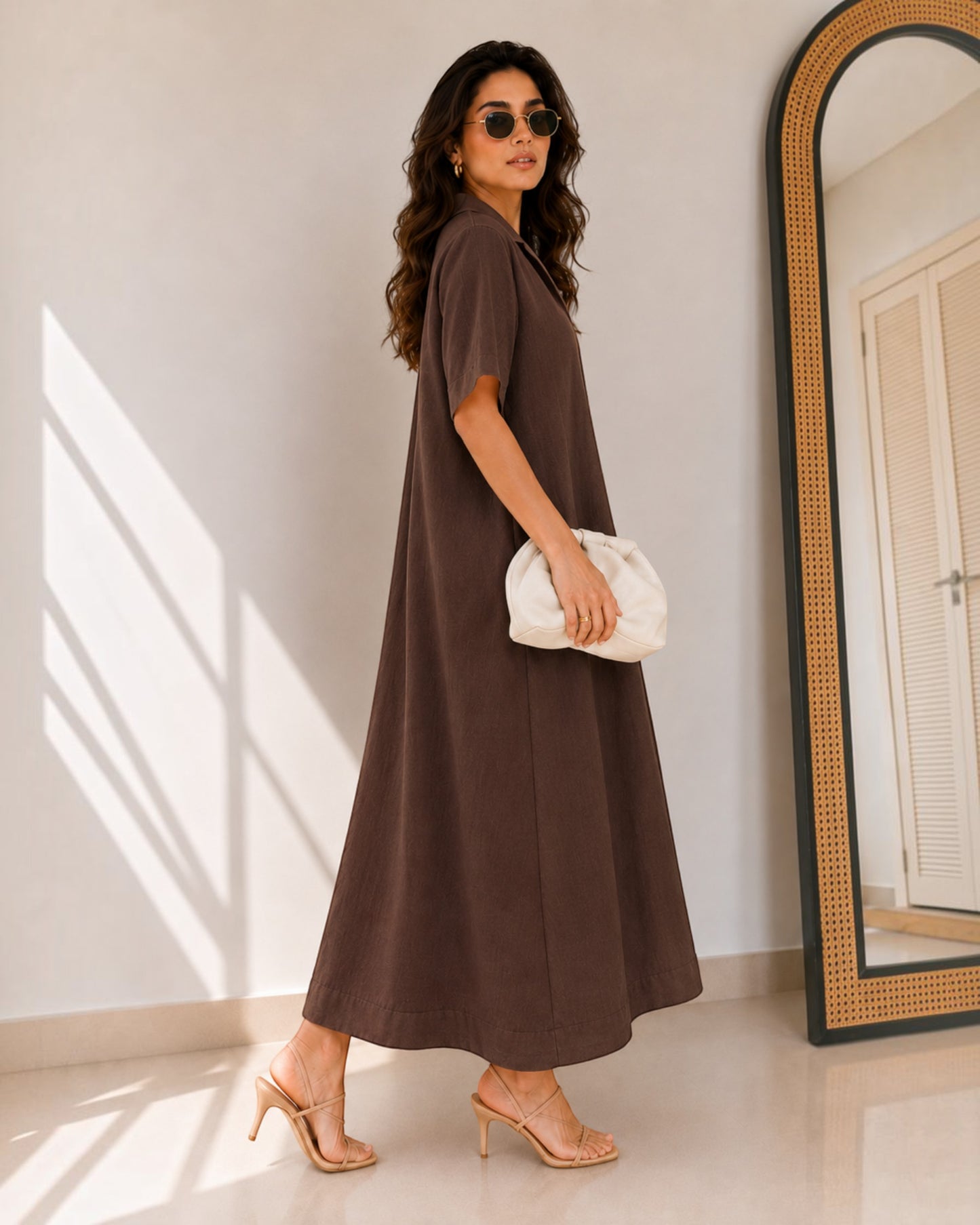 Petal Ease A-Line Dress – Brown
