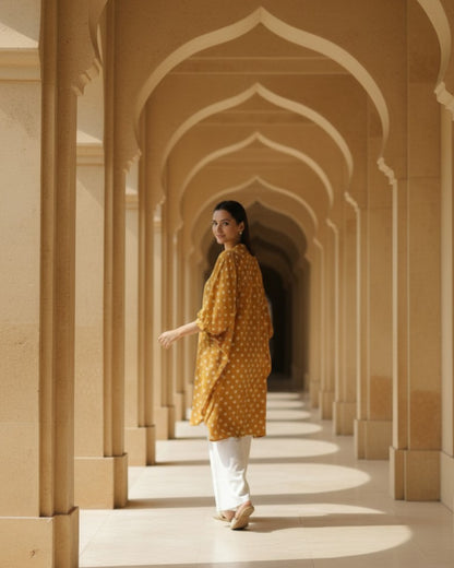 Sunshine Balloon Oversized Cotton Shirt – Mustard Polka Print