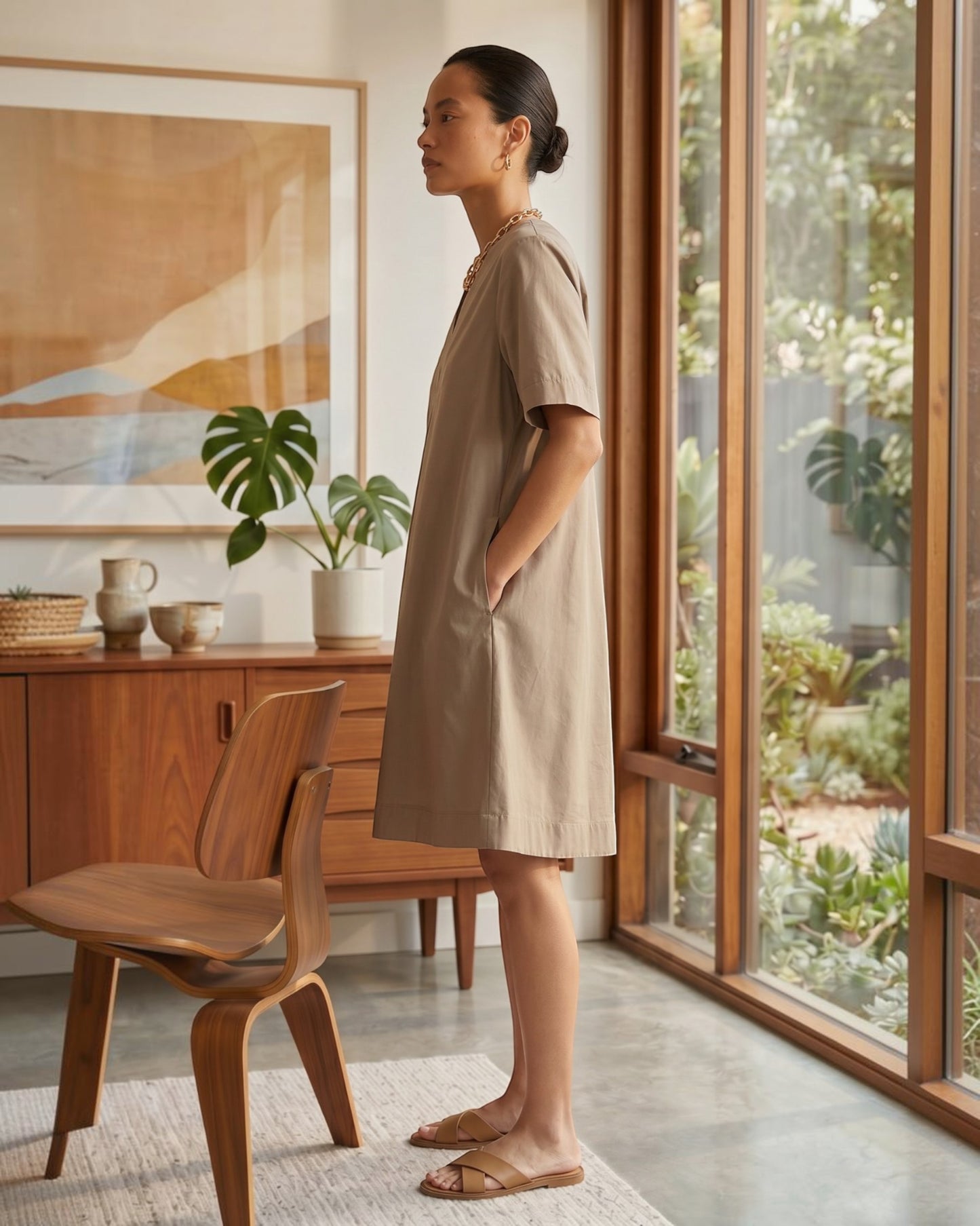 Dune Ease Short A-line Cotton Dress – Beige