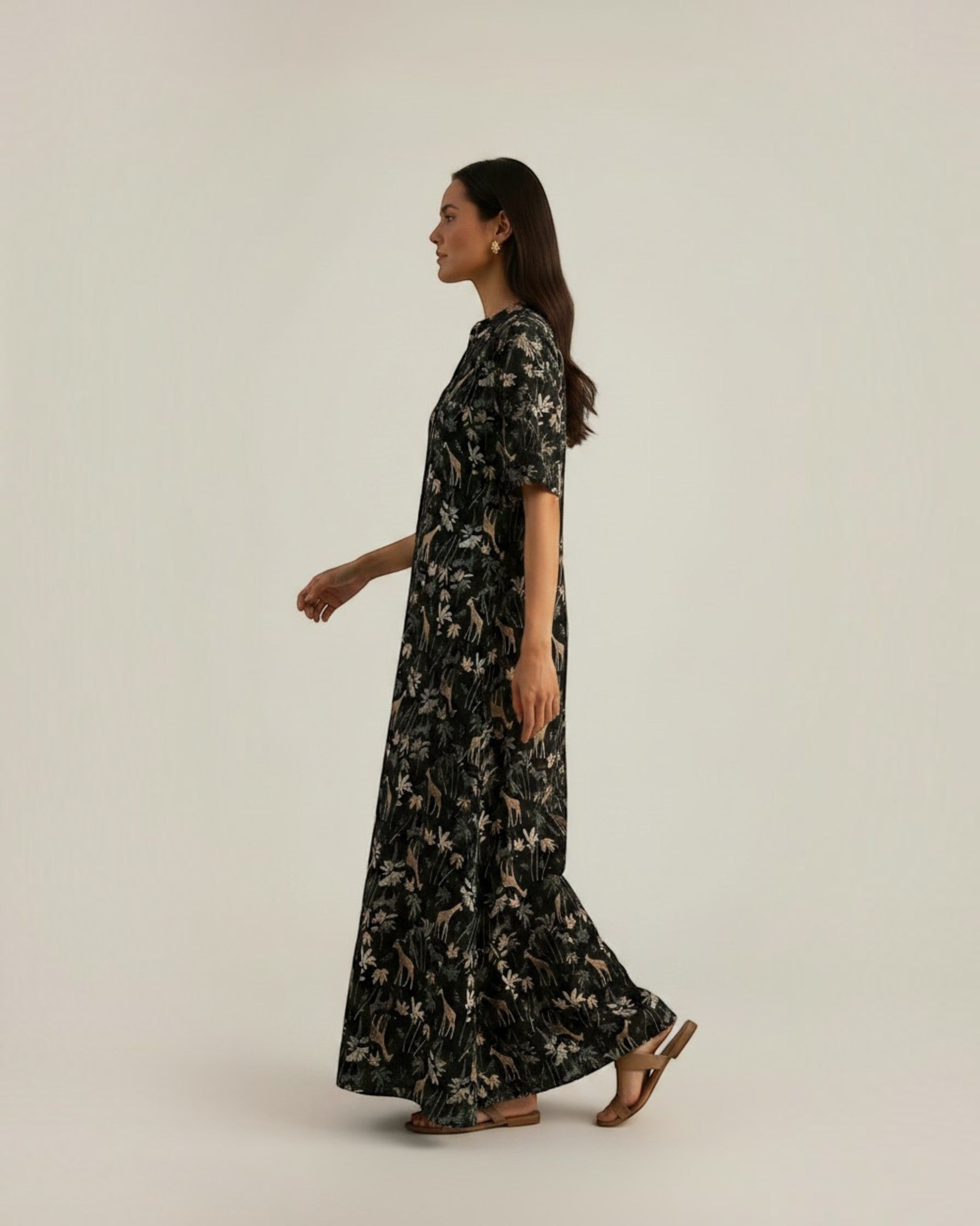 Reverie Long Length Cotton Dress – Black Print