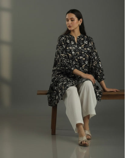 Reverie Balloon Oversized Cotton Coord Set – Black Print