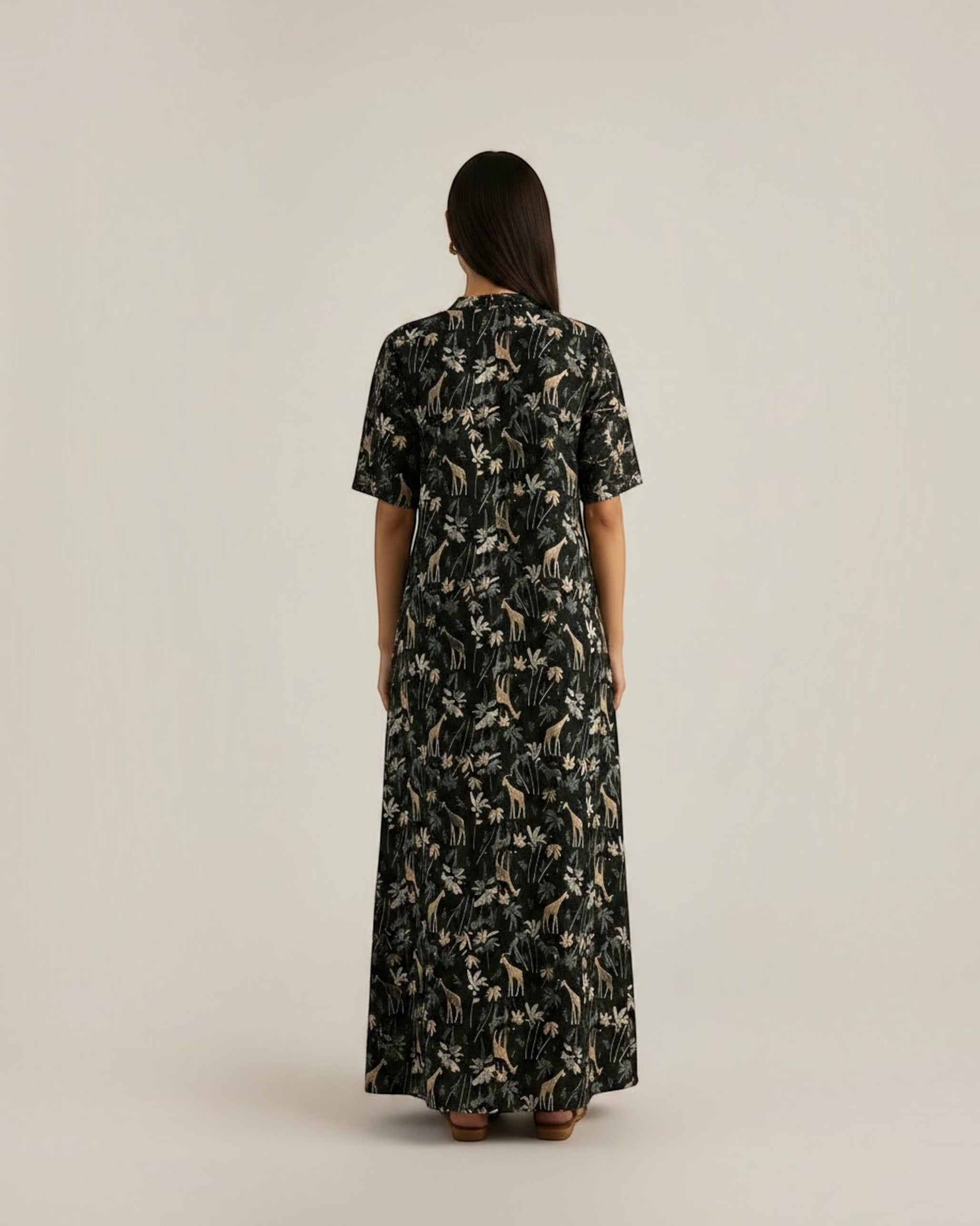 Reverie Long Length Cotton Dress – Black Print