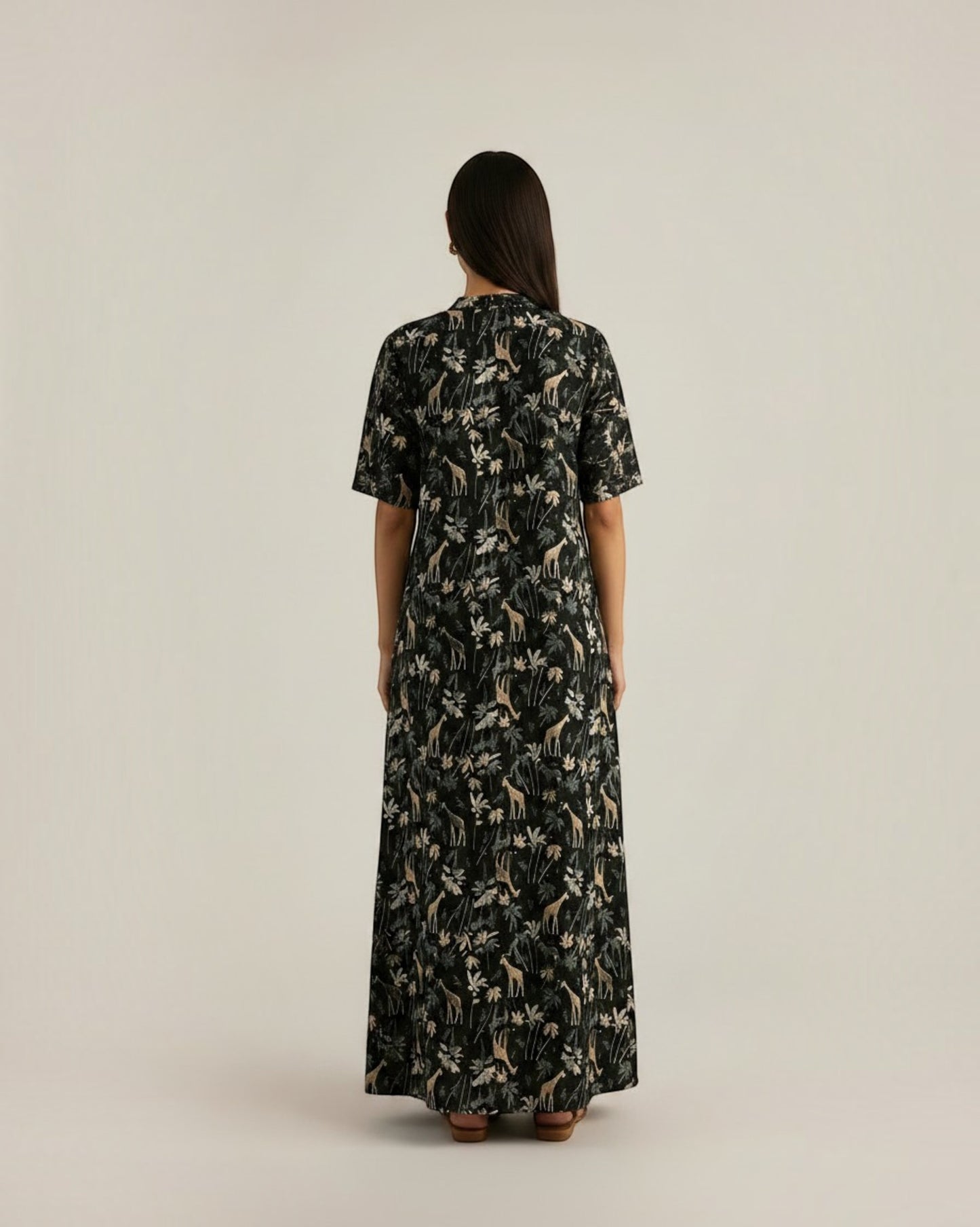 Reverie Long Length Cotton Dress – Black Print