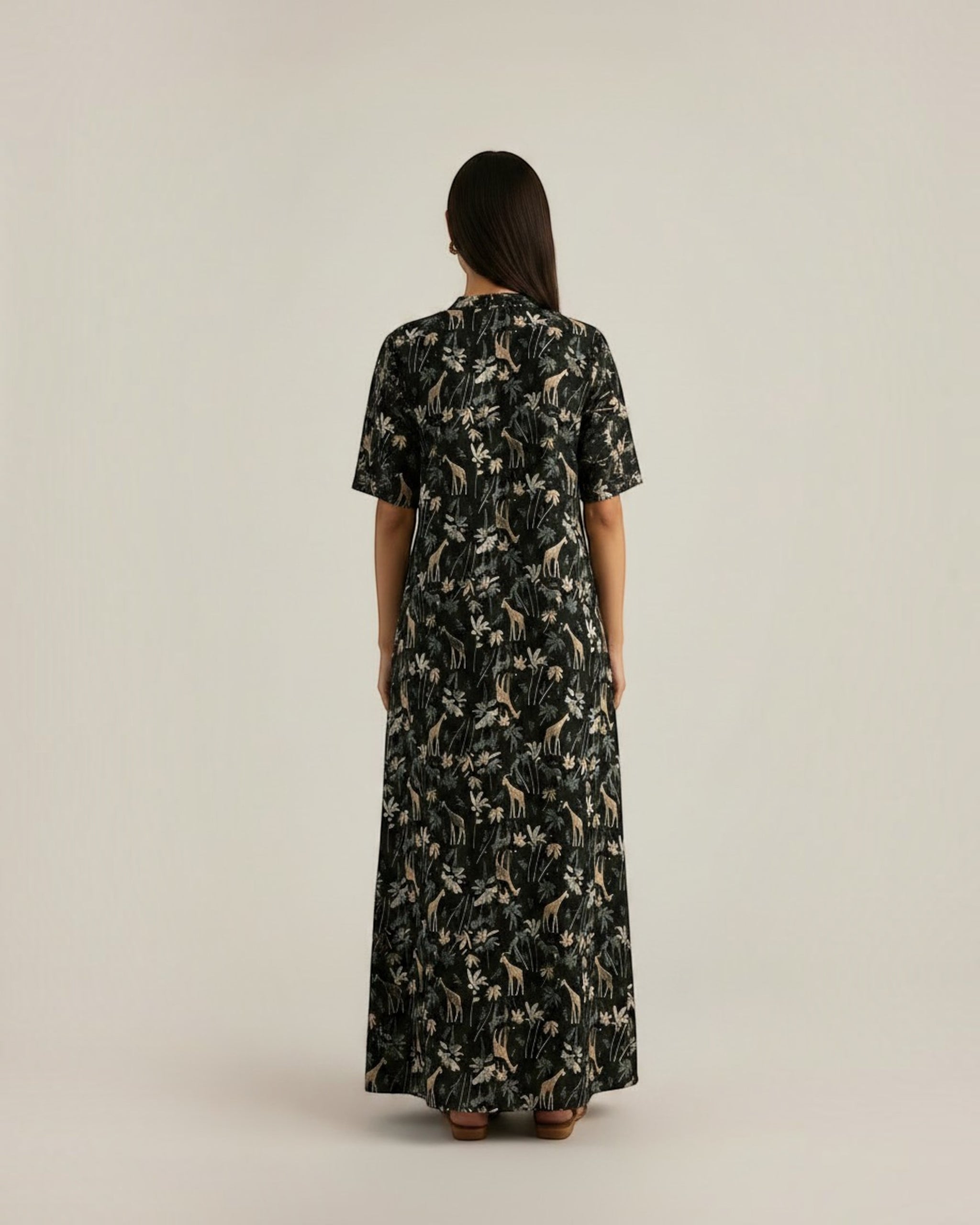 Reverie Long Length Cotton Dress – Black Print