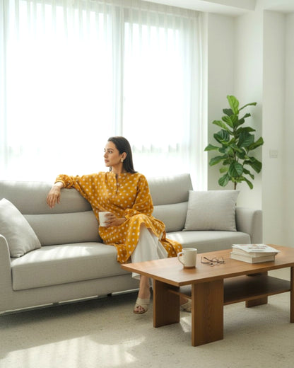 Sunshine Balloon Oversized Cotton Shirt – Mustard Polka Print