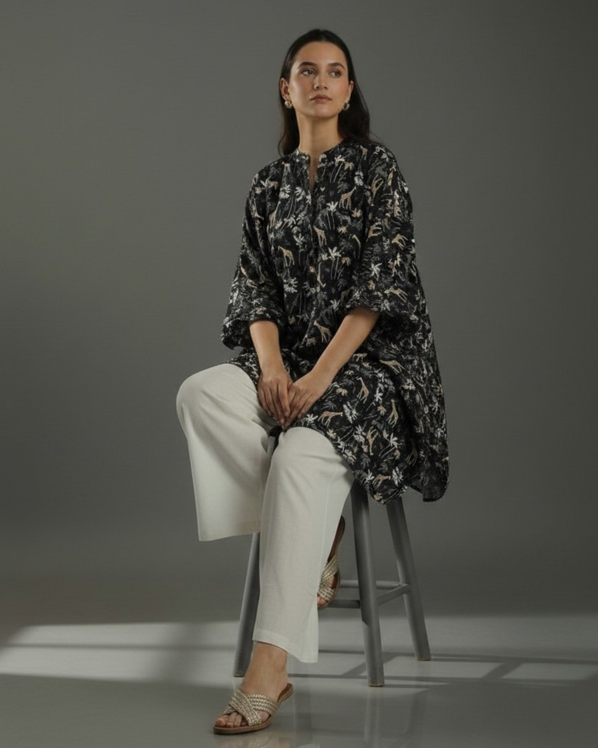 Reverie Balloon Oversized Cotton Coord Set – Black Print