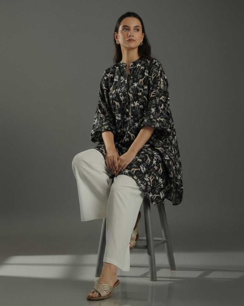 Reverie Balloon Oversized Cotton Coord Set – Black Print