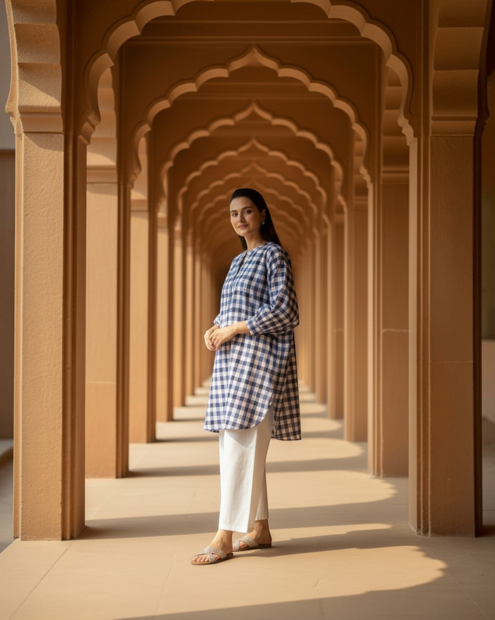 Gingham Balloon Oversized Cotton Shirt – Indigo Checks Print