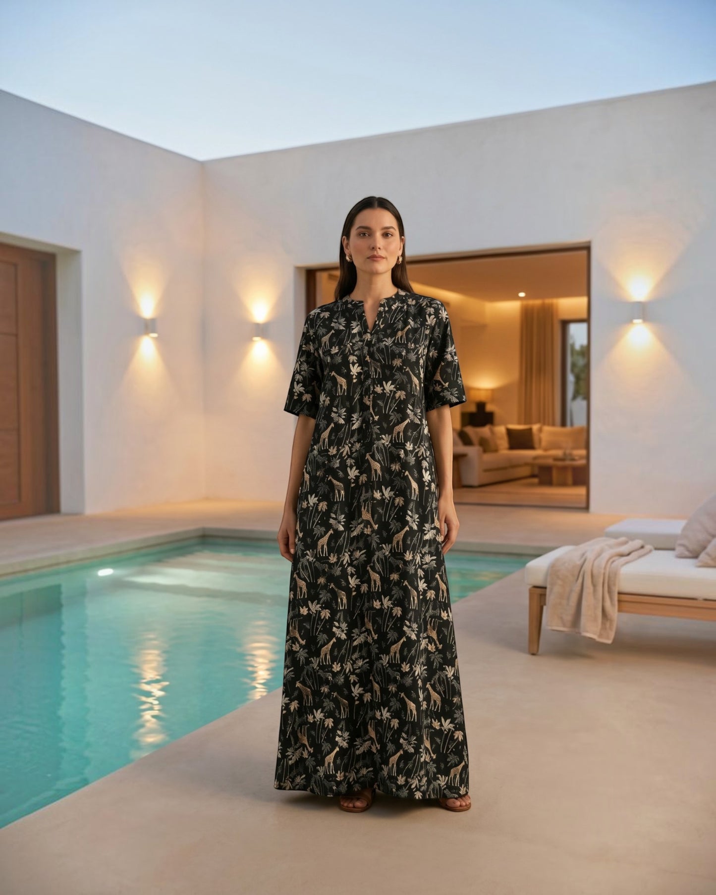 Reverie Long Length Cotton Dress – Black Print