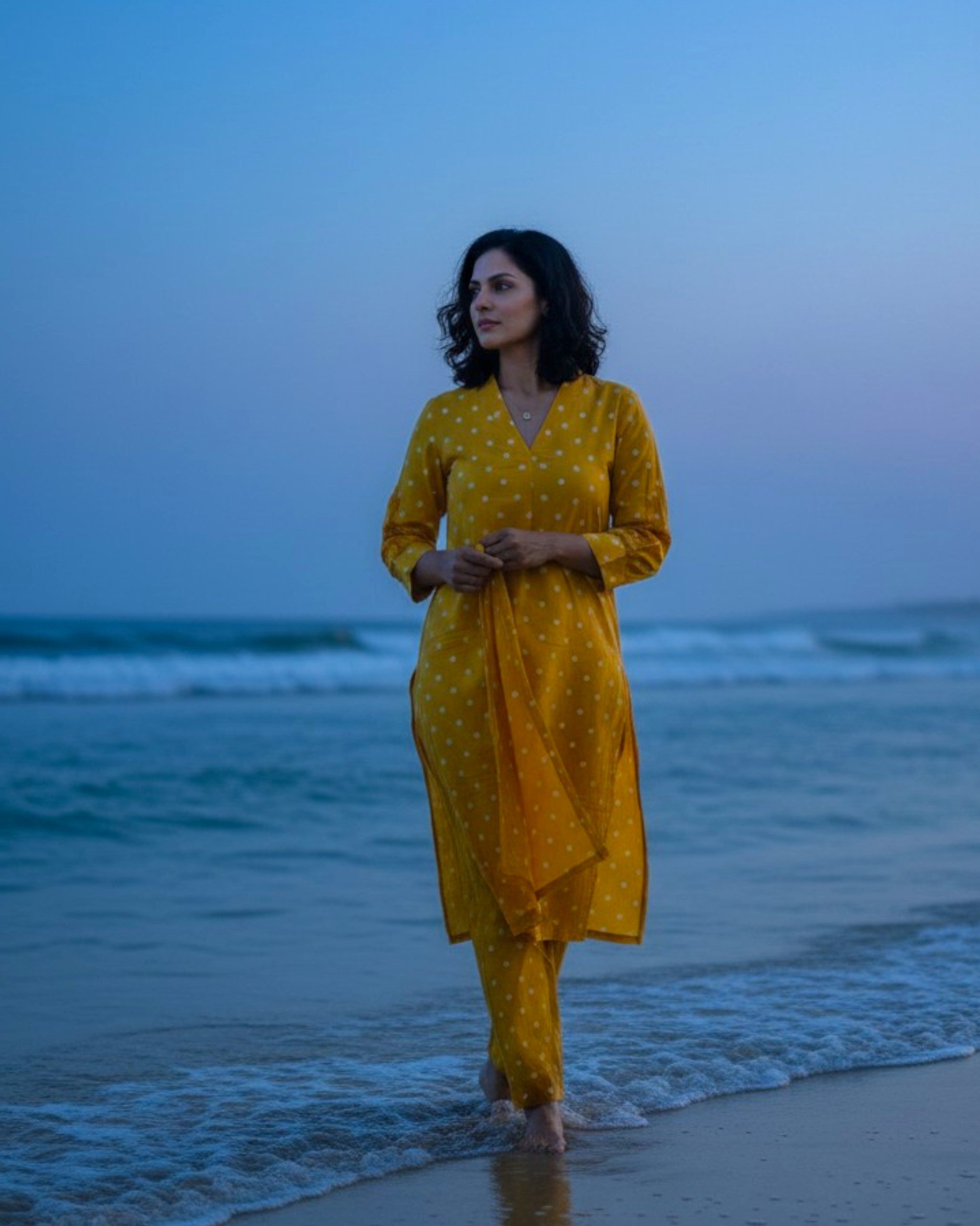 Sunshine Mid-Length Straight Cotton Kurta Set – Mustard Print