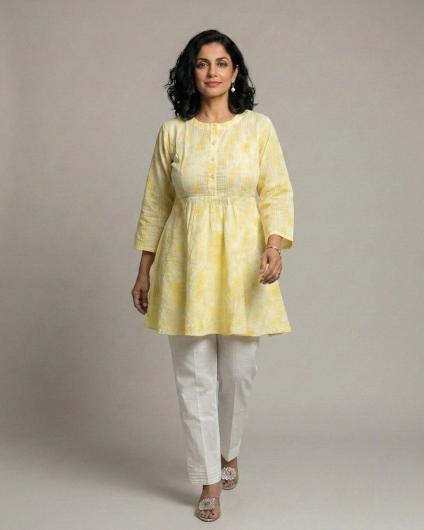 Ray Short Flared Cotton Coord Set – Yellow Print