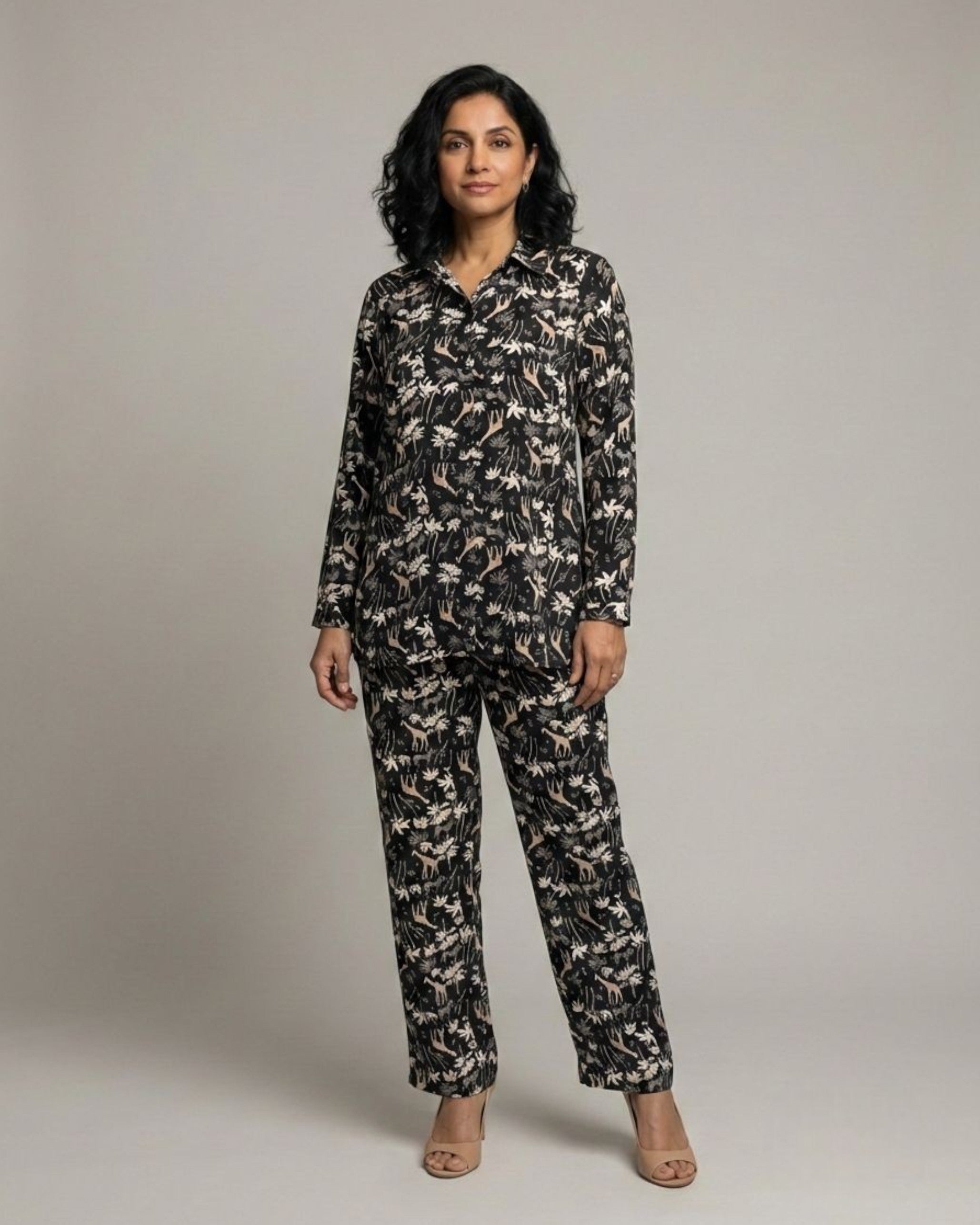 Reverie Short Shirt Cotton Coord Set - Black Print