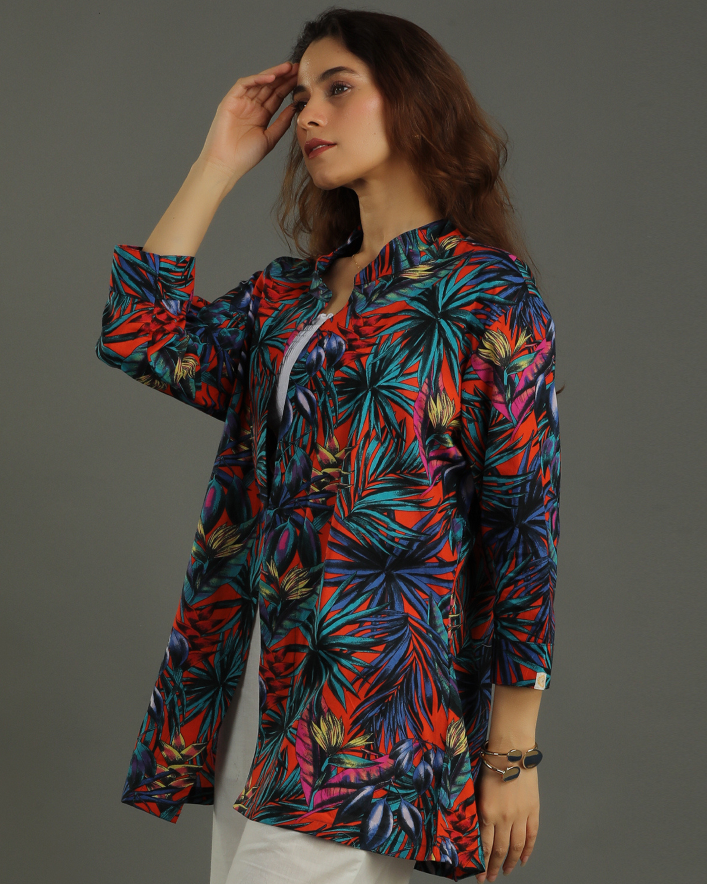 Sunset Open Cotton Jacket – Multicolor Print