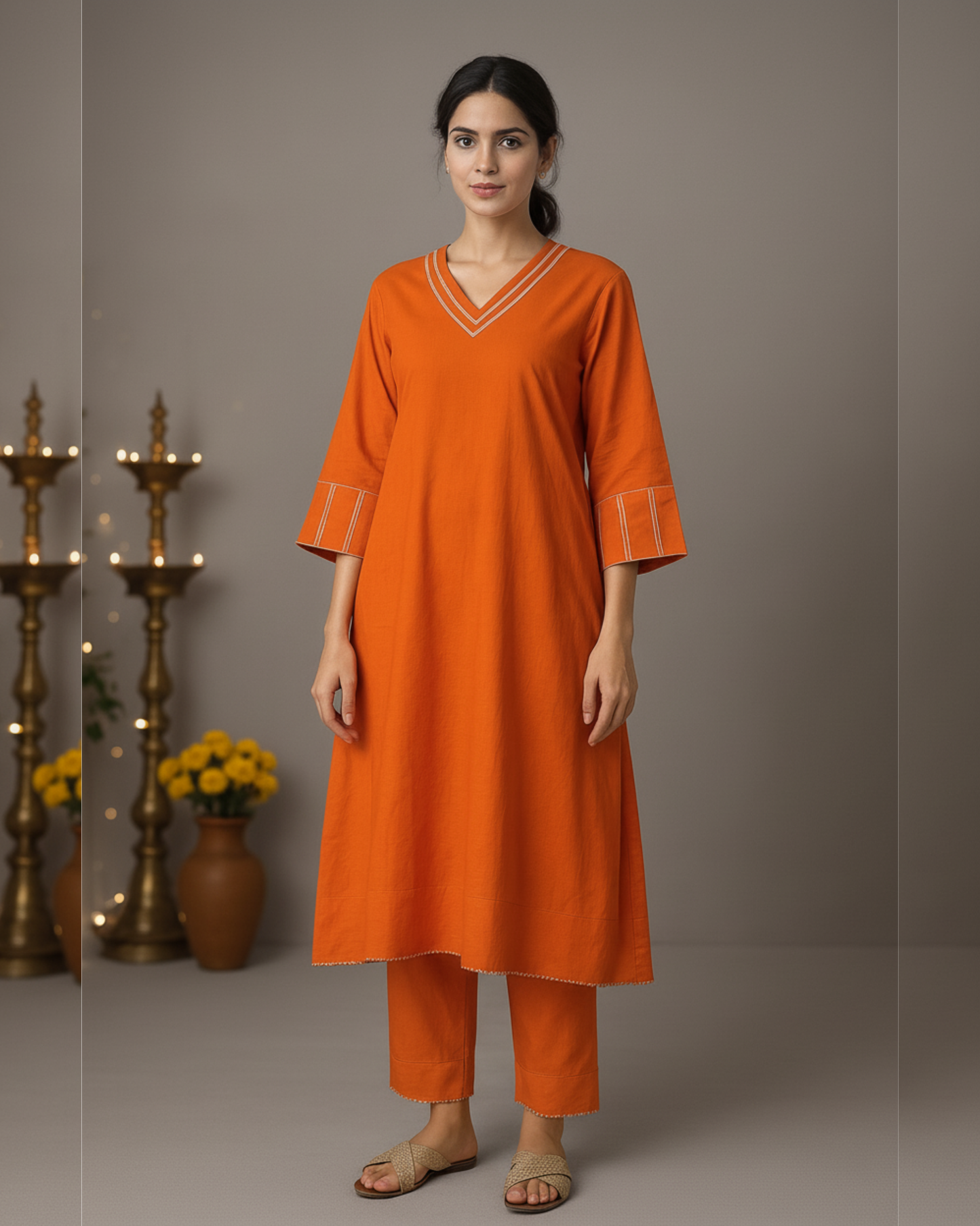 Noor Aline Satin Cotton Kurta & Pant Set – Autumn Ember