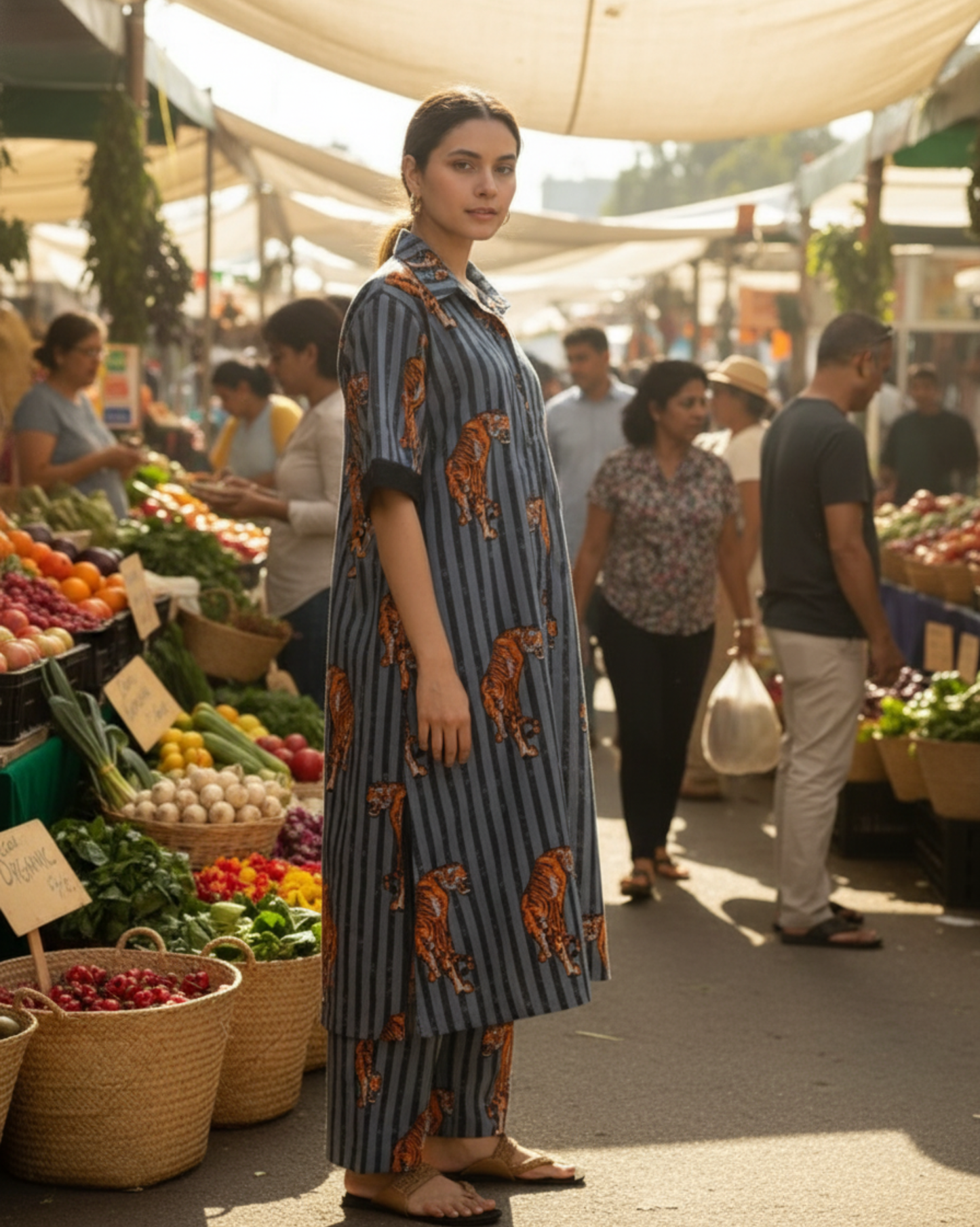 Wildrade Long Cotton Coord Set – Charcoal Tiger Print