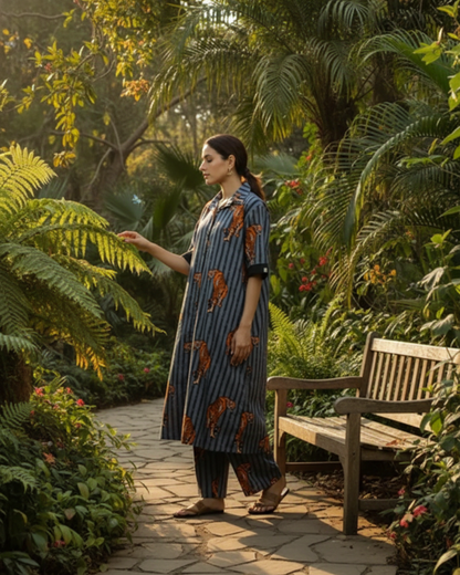 Wildrade Long Cotton Coord Set – Charcoal Tiger Print