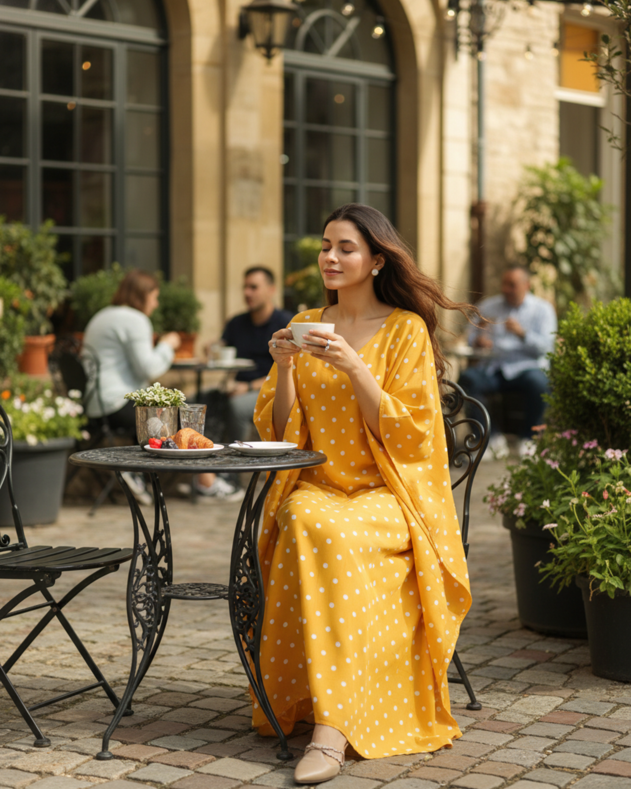 Sunshine Long Cotton Kaftan – Mustard Print