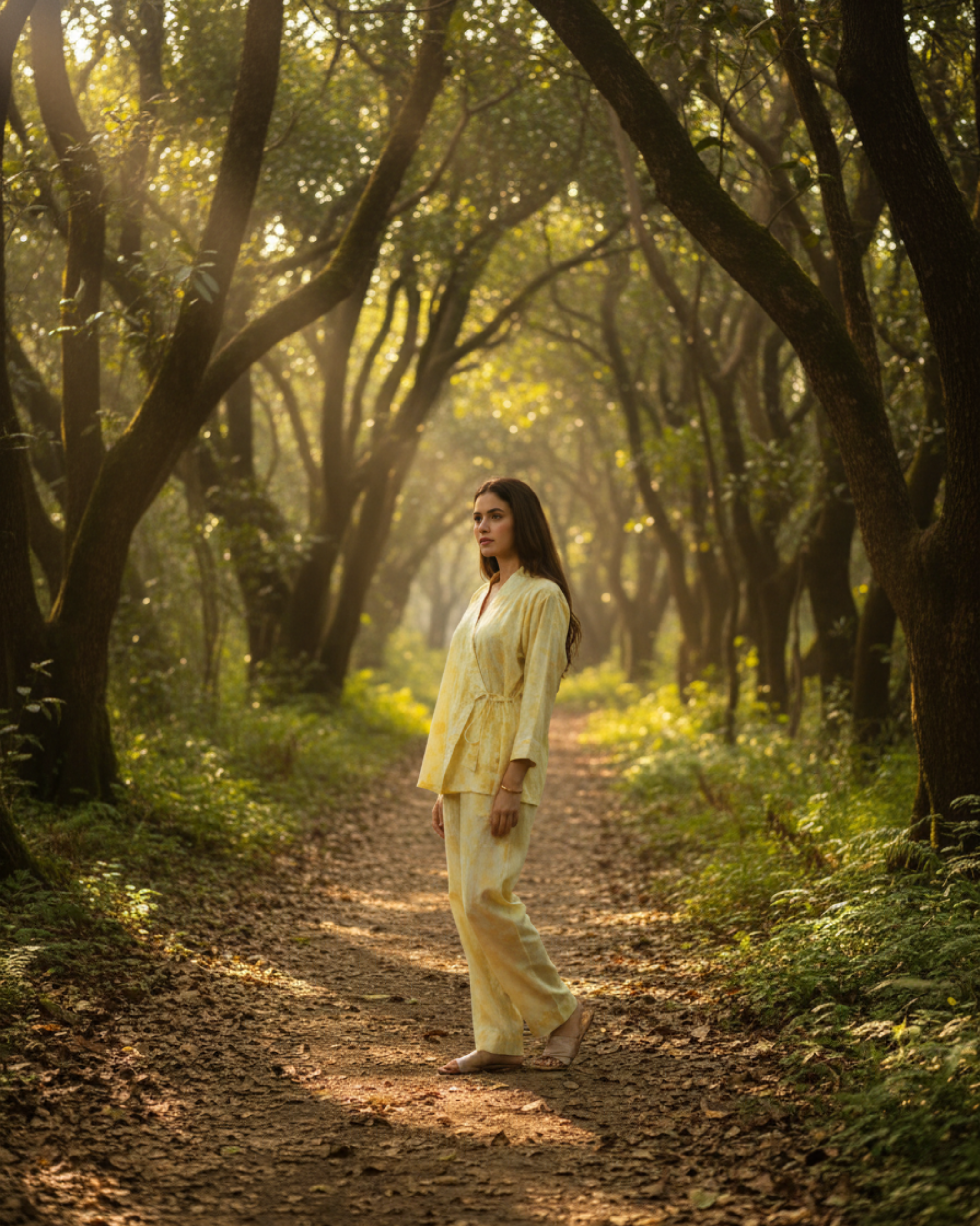 Ray Wrap Short Cotton Coord Set – Yellow Print