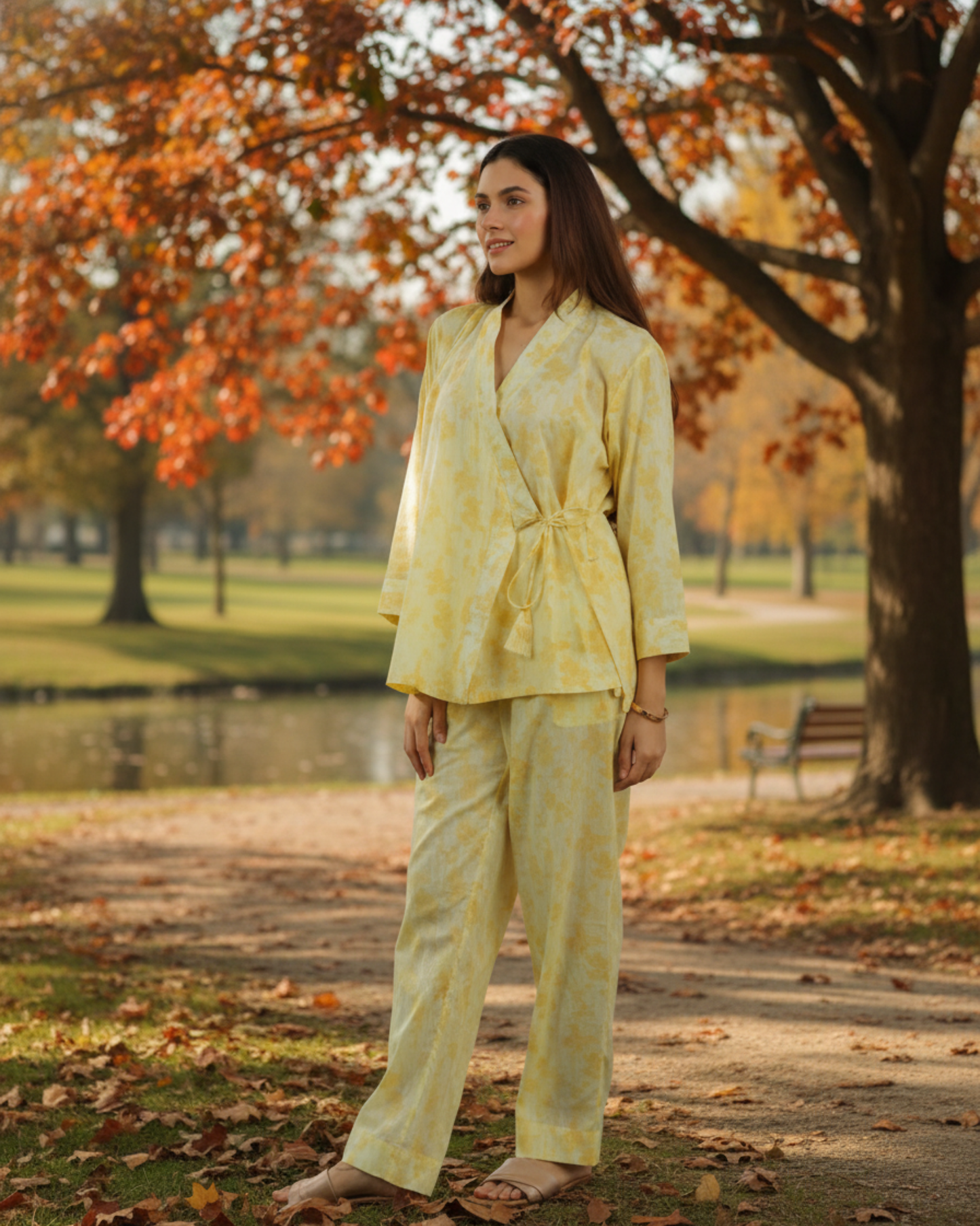 Ray Wrap Short Cotton Shirt – Yellow Print