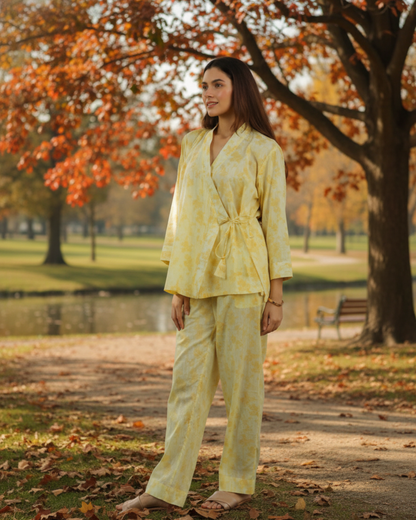 Ray Wrap Short Cotton Shirt – Yellow Print