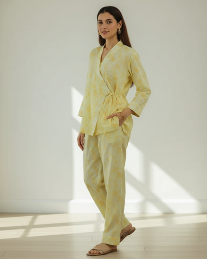 Ray Wrap Short Cotton Shirt – Yellow Print