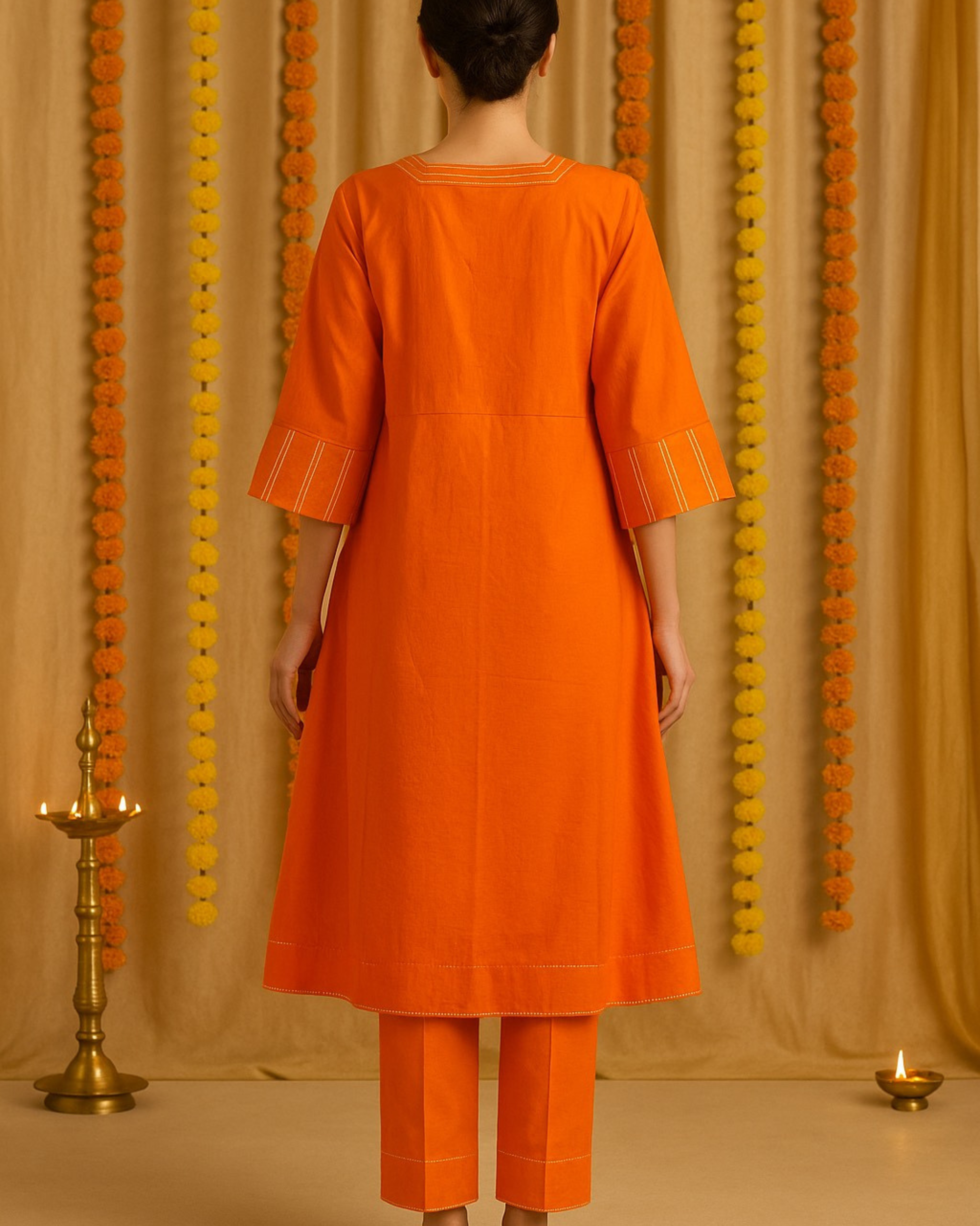 Noor Aline Satin Cotton Kurta & Pant Set – Autumn Ember