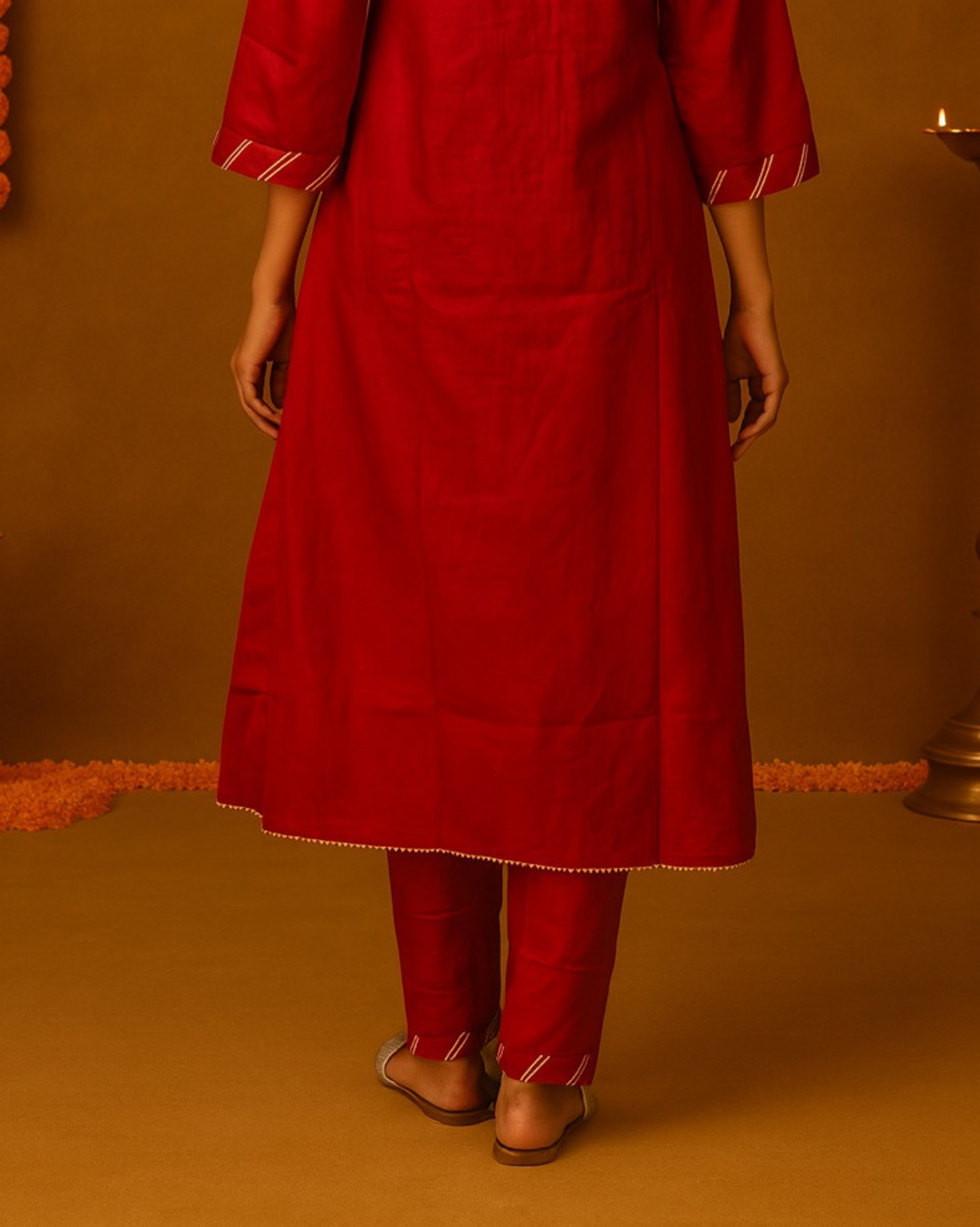 Noor Aline Satin Cotton Kurta & Pant Set – Deep Scarlet