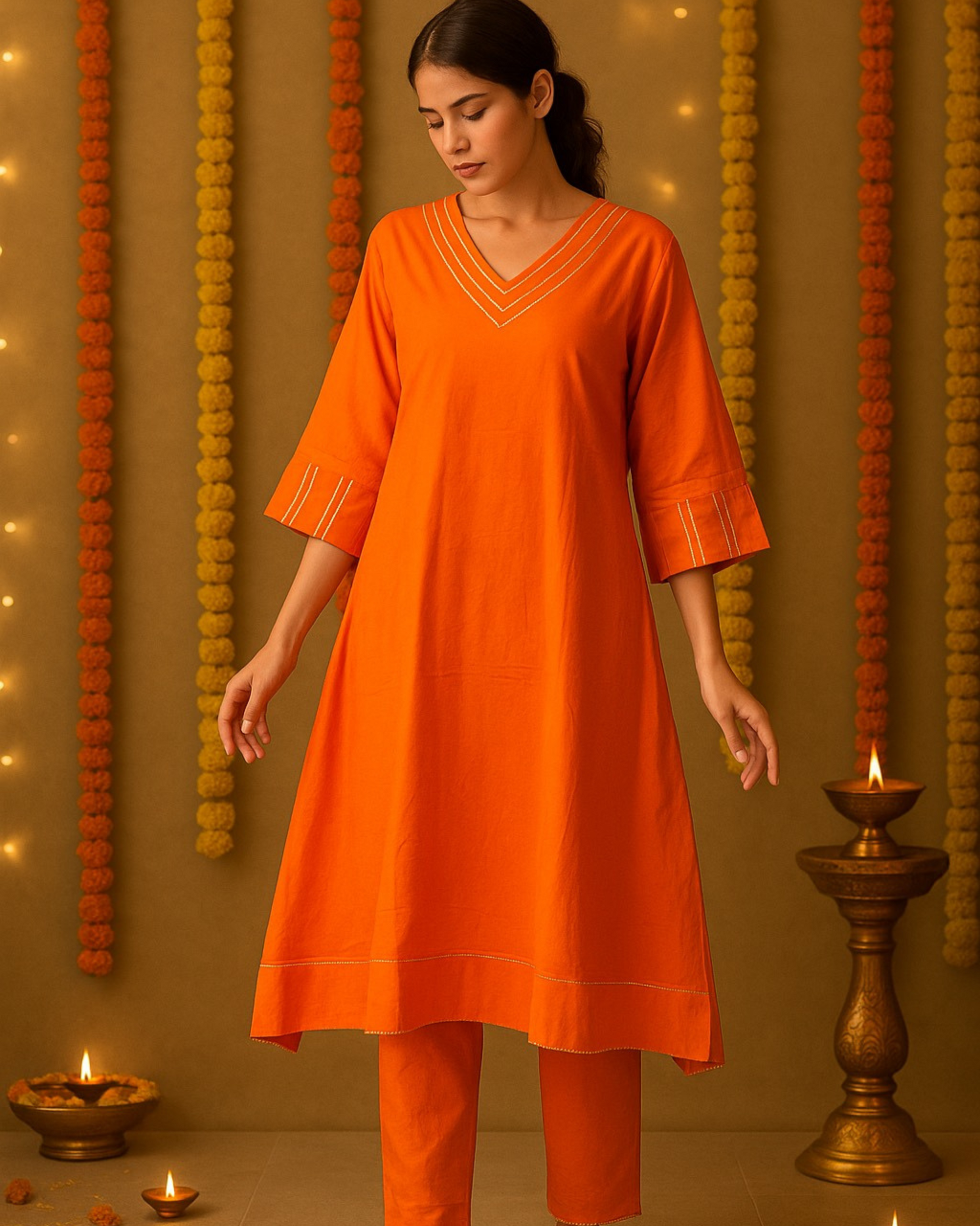 Noor Aline Satin Cotton Kurta & Pant Set – Autumn Ember