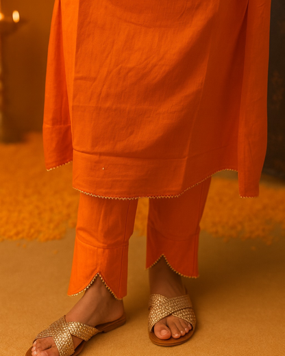 Noor Aline Satin Cotton Kurta & Pant Set – Autumn Ember