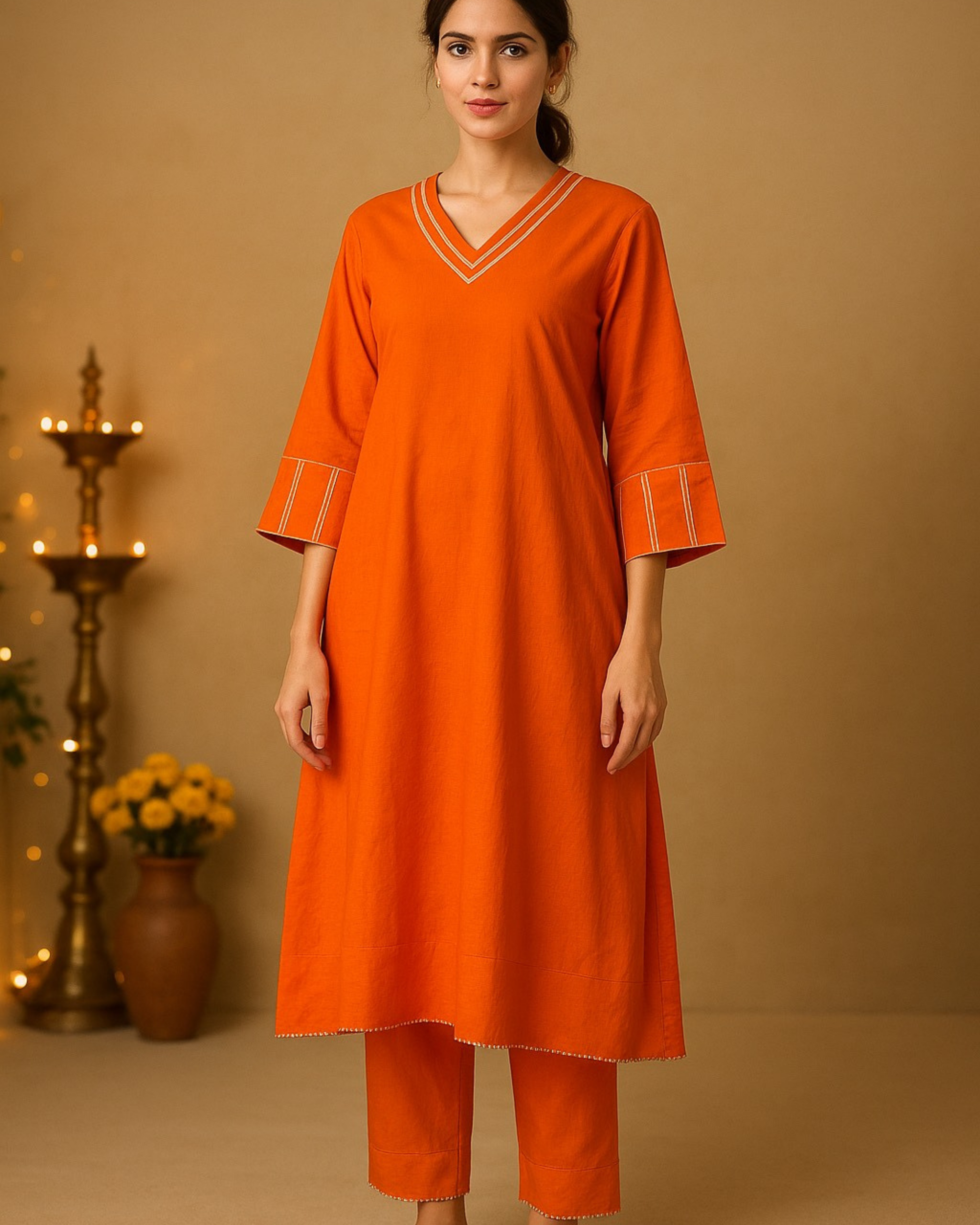 Noor Aline Satin Cotton Kurta & Pant Set – Autumn Ember