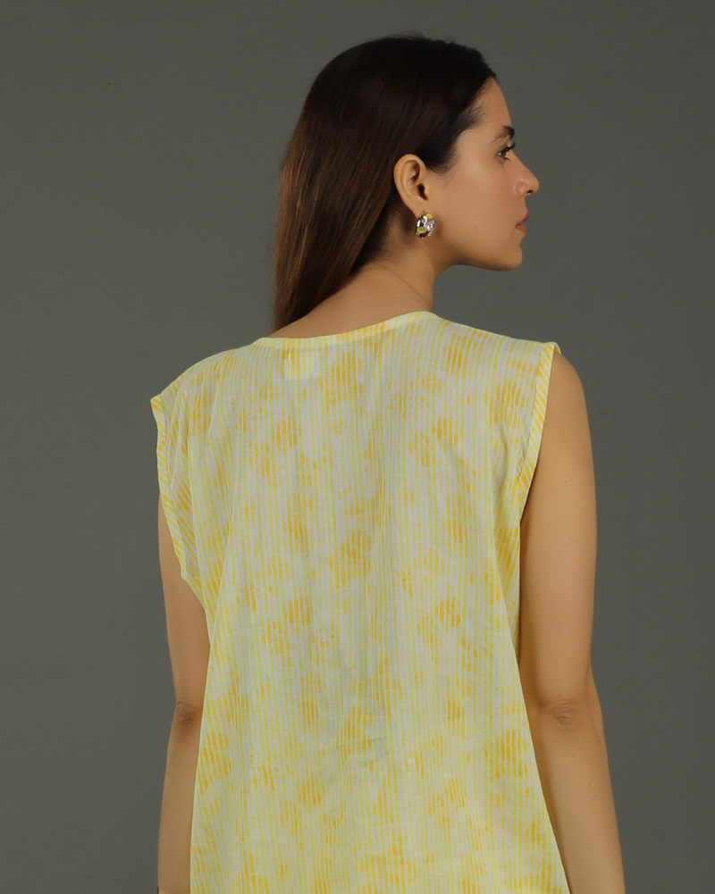 Ray Buttoned Sleeveless Cotton Shirt – Yellow Print
