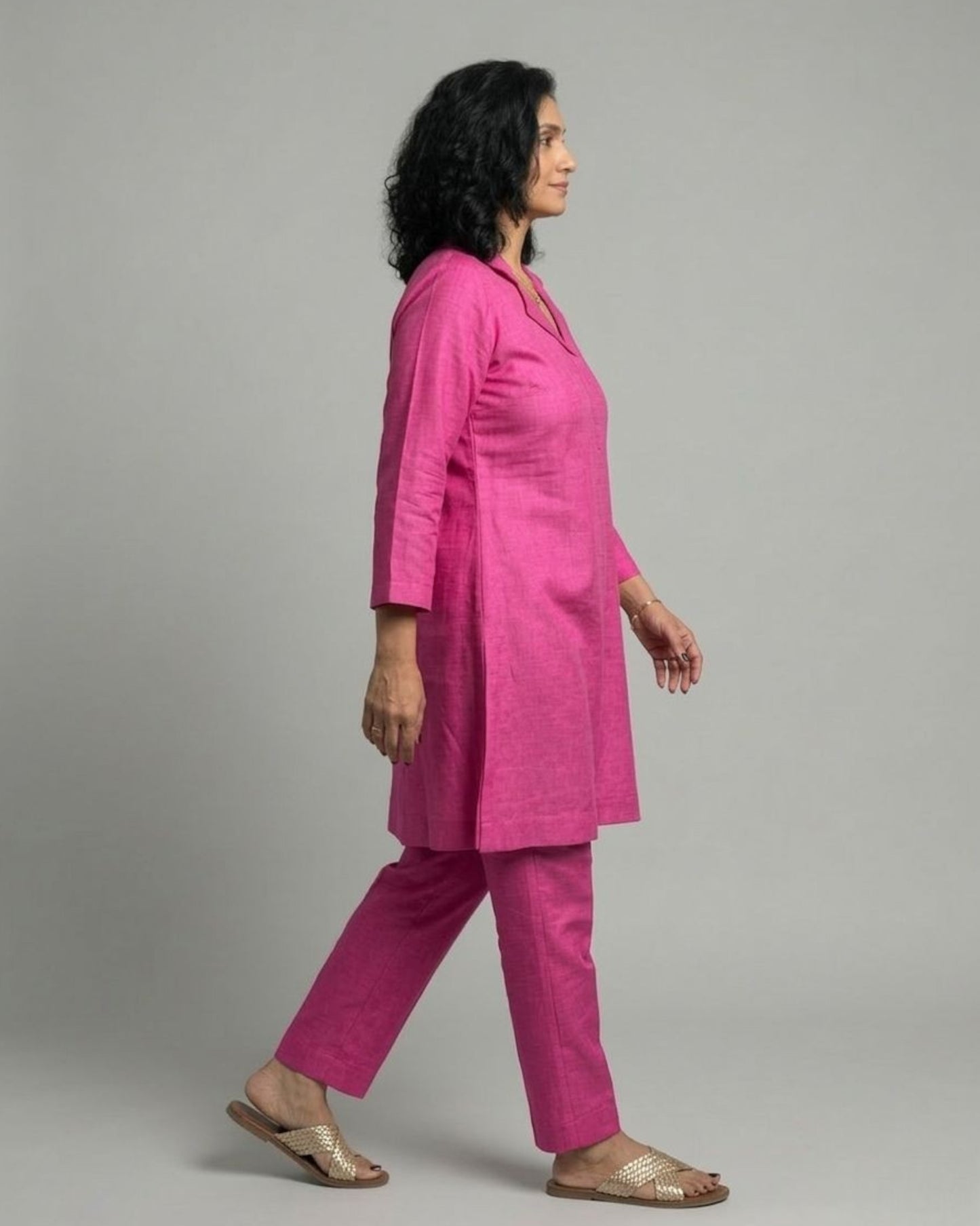 Fuchsia Cotton Satin Short Co-ord Set with Fuchsia Pants