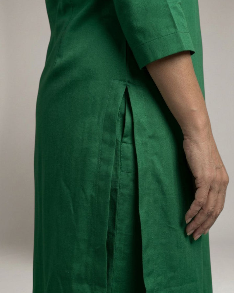 Emerald Cotton Satin Straight Kurta Set - Green