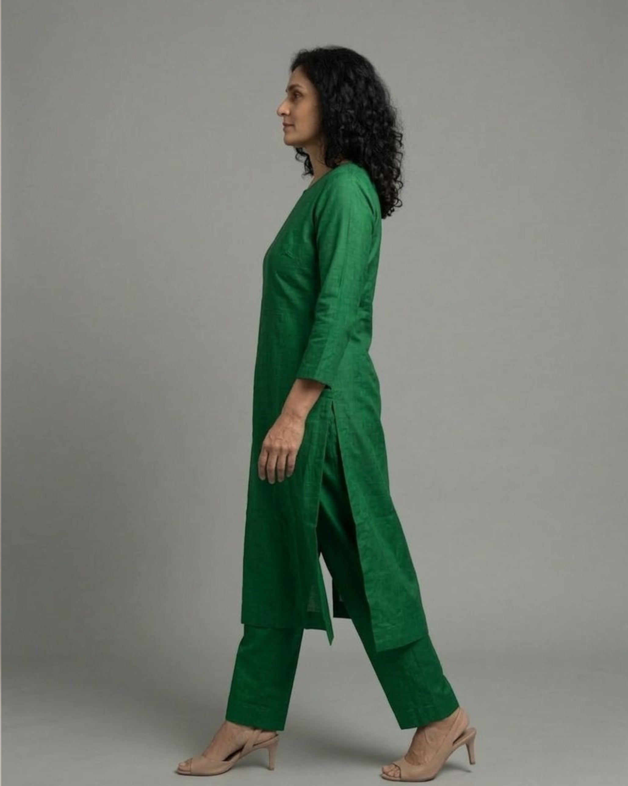 Emerald Cotton Satin Straight Kurta Set - Green