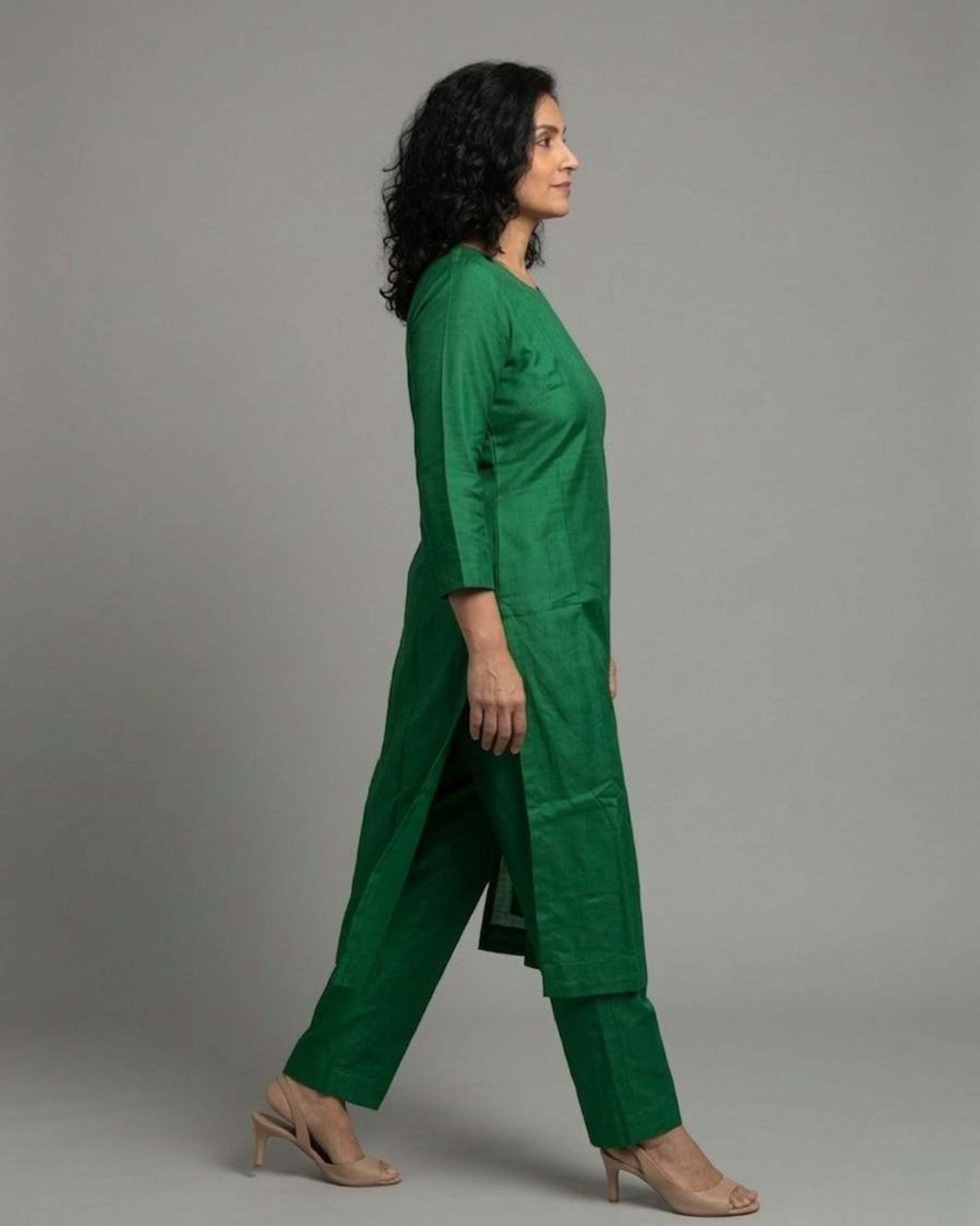 Emerald Cotton Satin Straight Kurta Set - Green